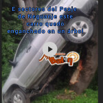 Este carro quedó enganchado  este árbol en la vía a Guachaca,el conductor resultó herido.